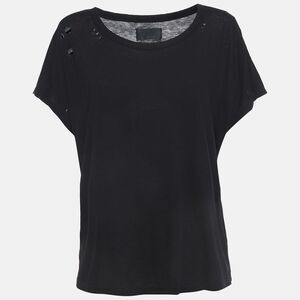 Rta Black Cotton Distressed Crop T-Shirt L